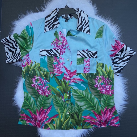 New GUESS Logotype Shirt Multicolour Regular Fit SZ M - Picture 1 of 10